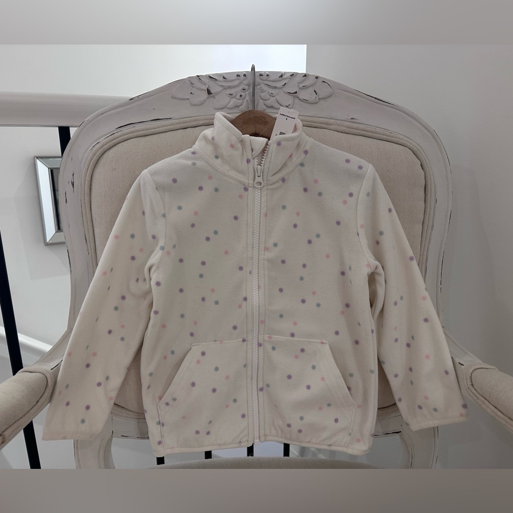 🦢 4T Pale Polka Dot Soft Ivory Micro Fleece Zip Jacket NWT